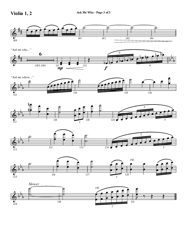 Ask Me Why (Choral Anthem SATB) Violin 1/2 (Word Music / Arr. Marty Hamby)