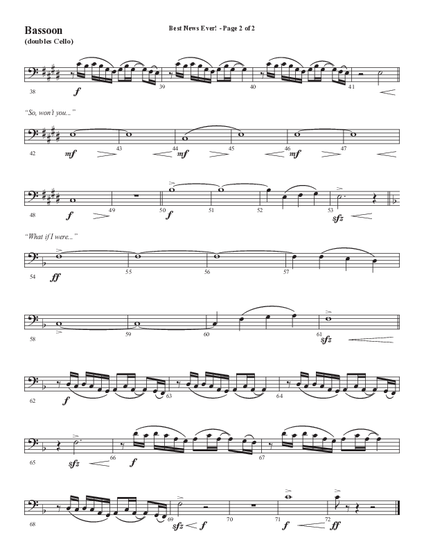 Best News Ever (Choral Anthem SATB) Bassoon (Word Music / Arr. David Wise / Orch. David Shipps)