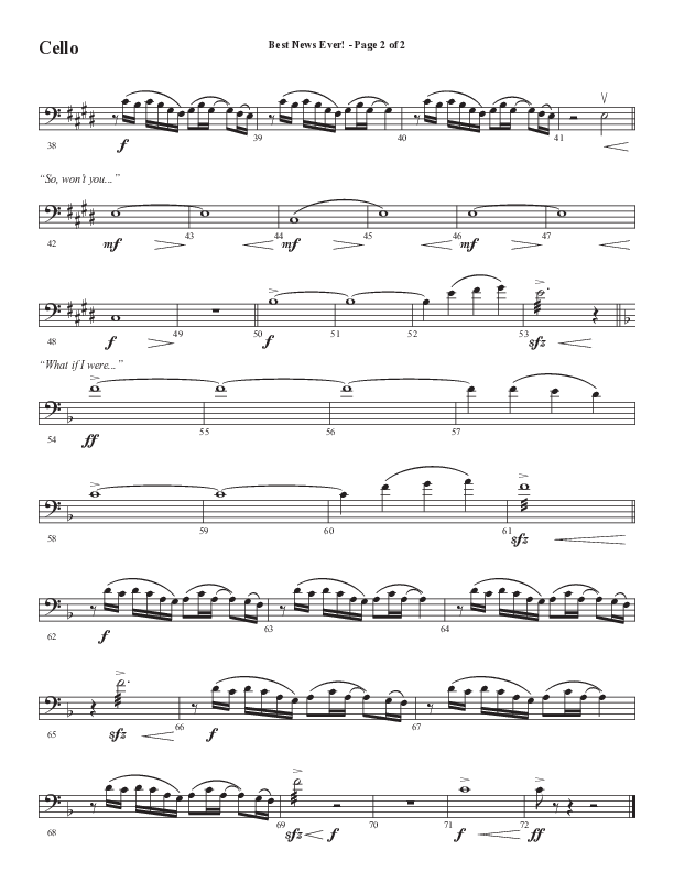Best News Ever (Choral Anthem SATB) Cello (Word Music / Arr. David Wise / Orch. David Shipps)