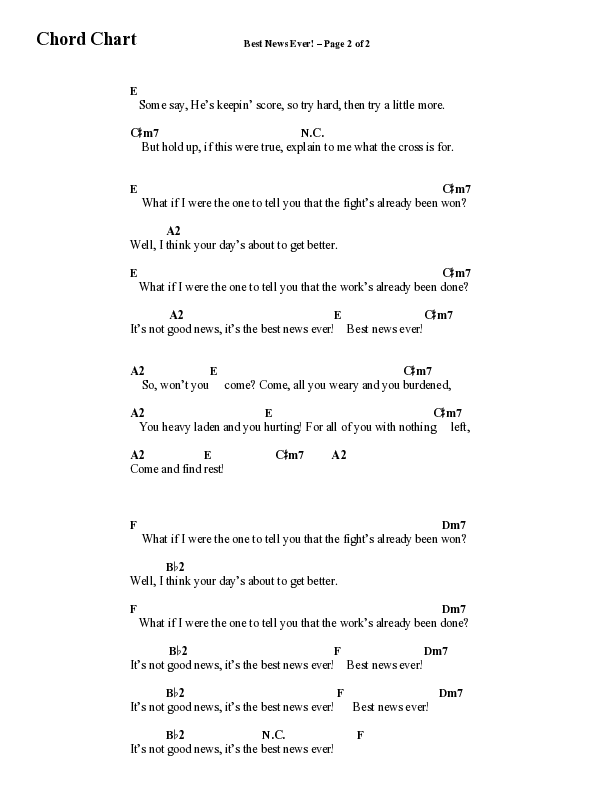 Best News Ever (Choral Anthem SATB) Chord Chart (Word Music / Arr. David Wise / Orch. David Shipps)