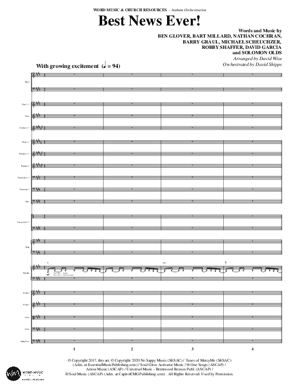 Best News Ever (Choral Anthem SATB) Conductor's Score (Word Music / Arr. David Wise / Orch. David Shipps)