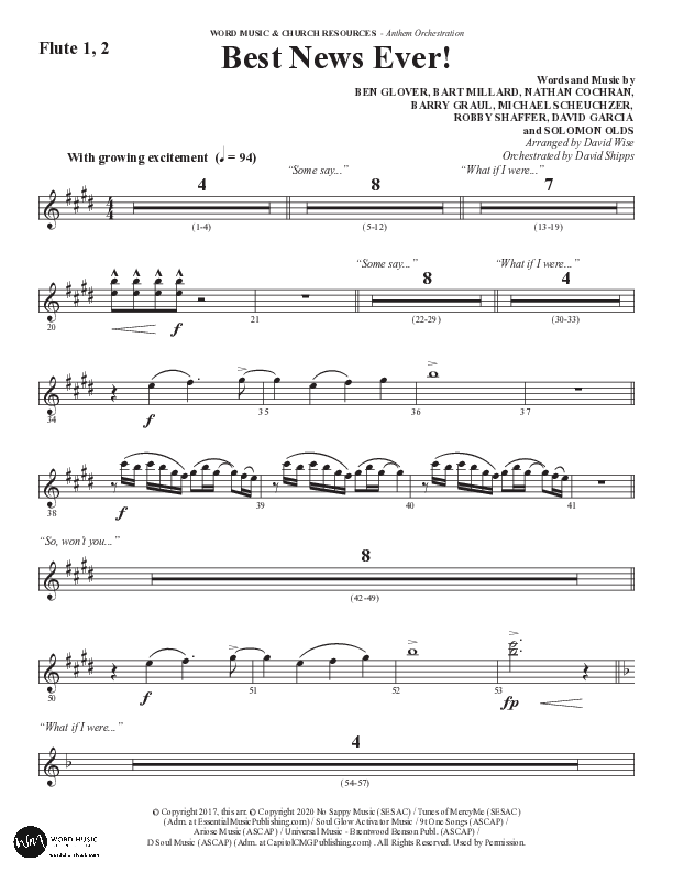 Best News Ever (Choral Anthem SATB) Flute 1/2 (Word Music / Arr. David Wise / Orch. David Shipps)