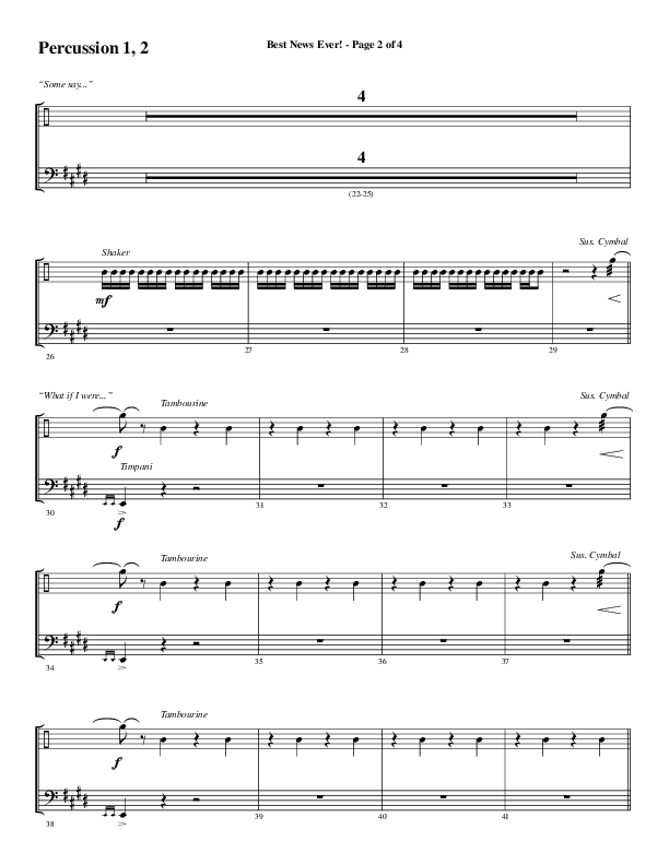 Best News Ever (Choral Anthem SATB) Percussion 1/2 (Word Music / Arr. David Wise / Orch. David Shipps)