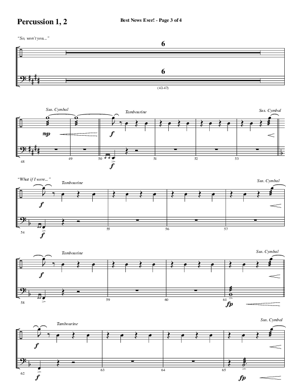 Best News Ever (Choral Anthem SATB) Percussion 1/2 (Word Music / Arr. David Wise / Orch. David Shipps)