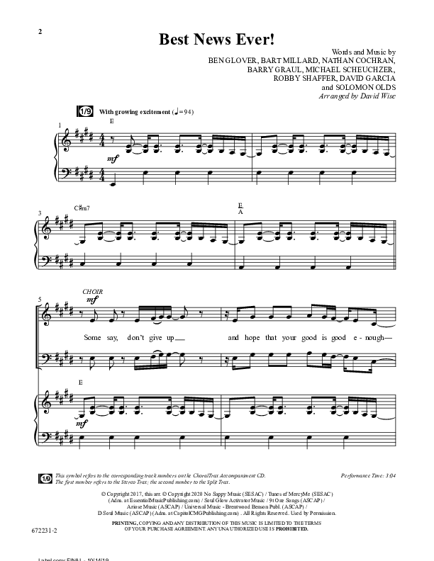 Best News Ever (Choral Anthem SATB) Anthem (SATB/Piano) (Word Music / Arr. David Wise / Orch. David Shipps)