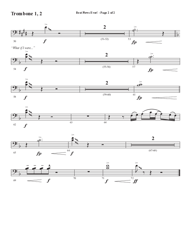 Best News Ever (Choral Anthem SATB) Trombone 1/2 (Word Music / Arr. David Wise / Orch. David Shipps)