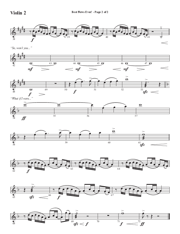 Best News Ever (Choral Anthem SATB) Violin 2 (Word Music / Arr. David Wise / Orch. David Shipps)