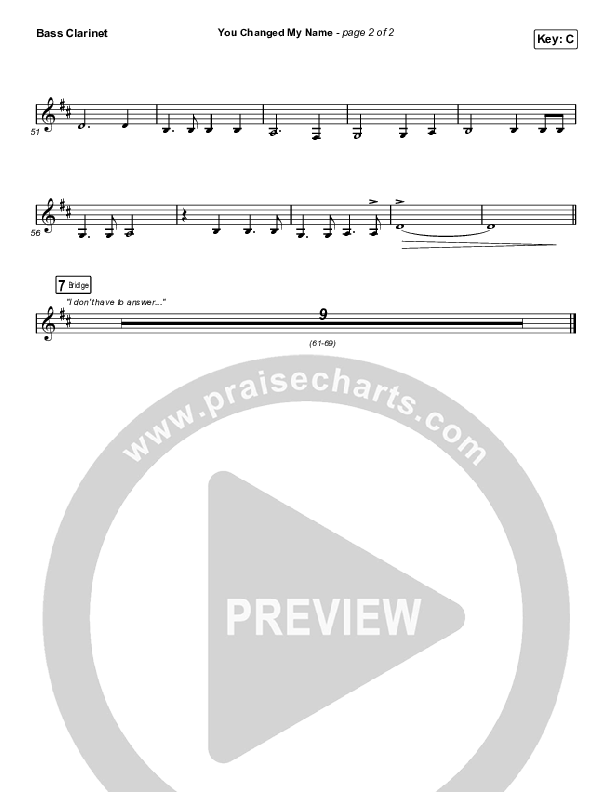 You Changed My Name Bass Clarinet (Matthew West)