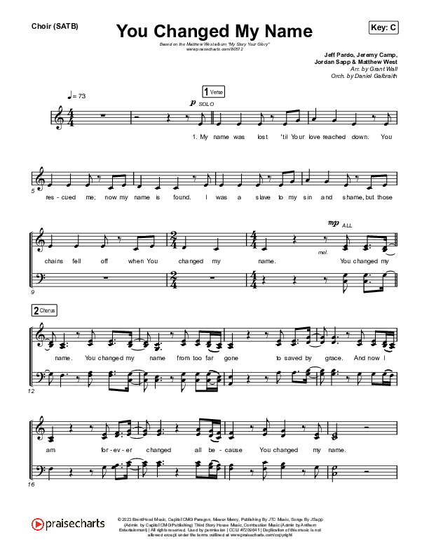 You Changed My Name Choir Sheet (SATB) (Matthew West)