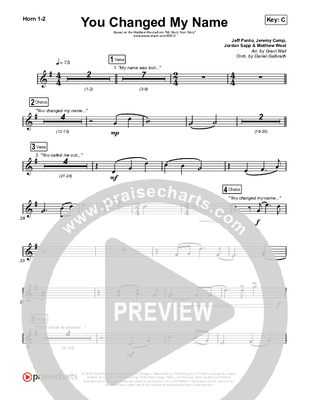 You Changed My Name French Horn 1,2 (Matthew West)