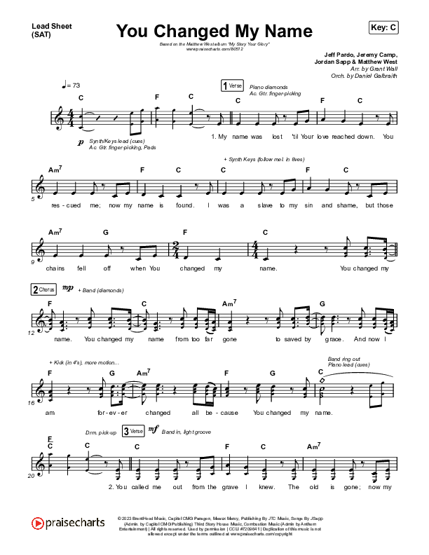 You Changed My Name Lead Sheet (SAT) (Matthew West)