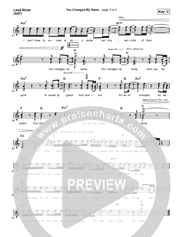 You Changed My Name Lead Sheet (SAT) (Matthew West)