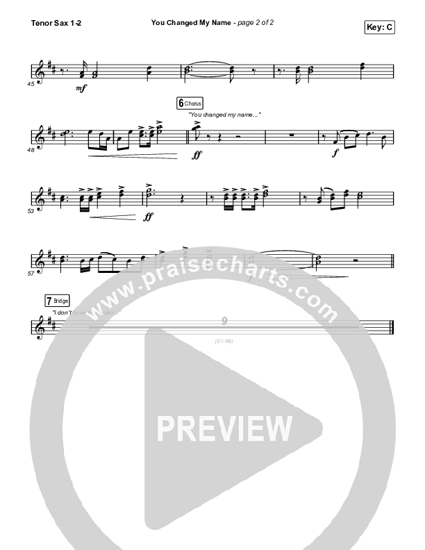 You Changed My Name Tenor Sax 1,2 (Matthew West)