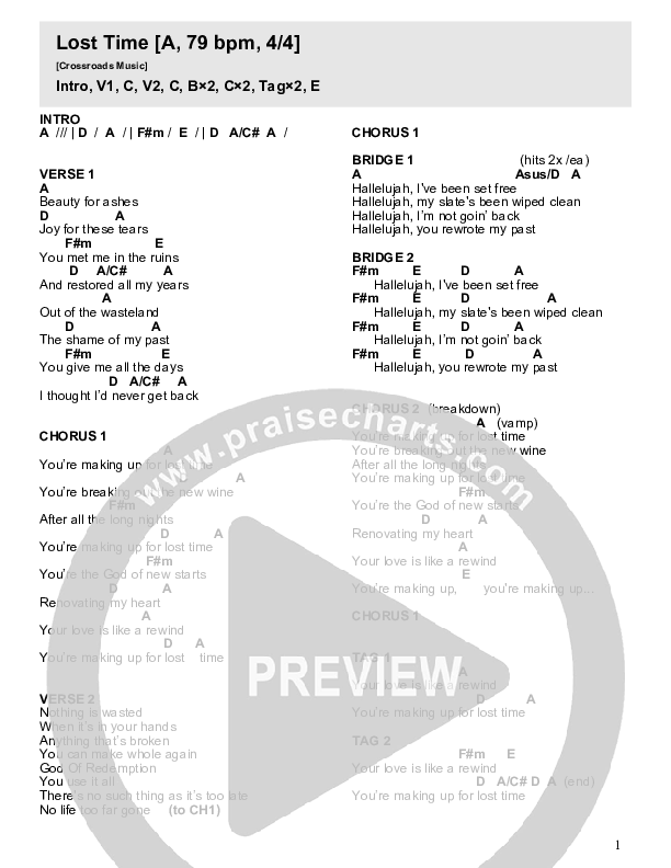 Lost Time Chords PDF (Crossroads Music) PraiseCharts