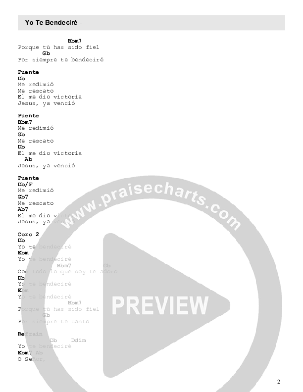 Yo Te Bendeciré Chord Chart (Free Worship)