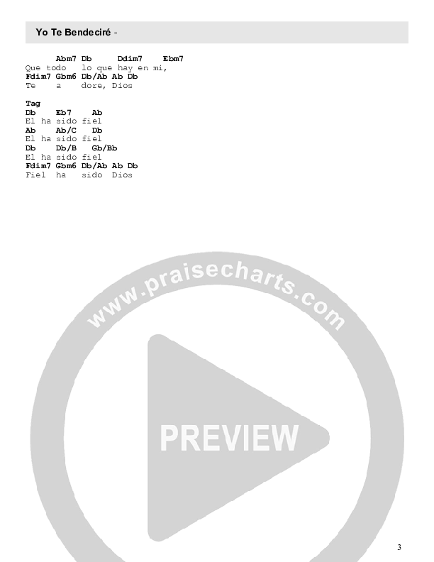 Yo Te Bendeciré Chord Chart (Free Worship)