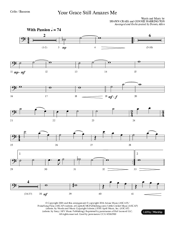 Your Grace Still Amazes Me (Choral Anthem SATB) Cello (Lifeway Choral / Arr. Dennis Allen)