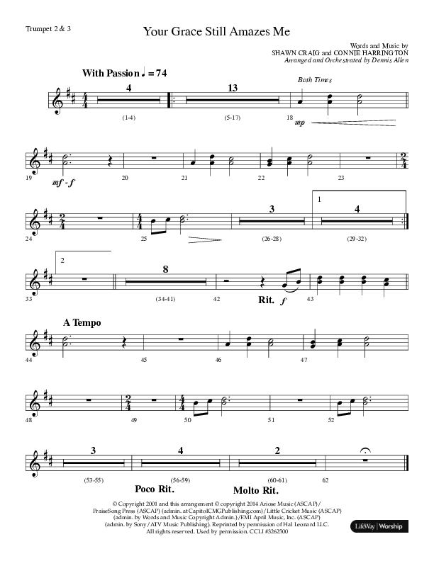 Your Grace Still Amazes Me (Choral Anthem SATB) Trumpet 2/3 (Lifeway Choral / Arr. Dennis Allen)