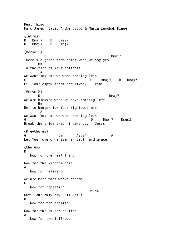 Real Thing (Live) Chord Chart (Songs From The Soil)