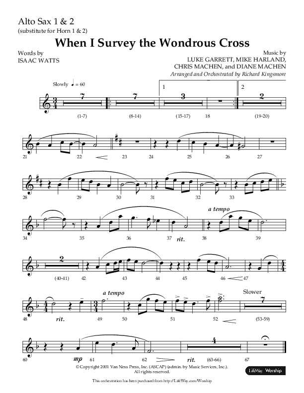 When I Survey The Wondrous Cross (Choral Anthem SATB) Alto Sax 1/2 (Lifeway Choral / Arr. Richard Kingsmore)