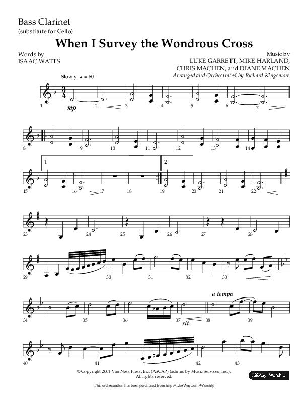 When I Survey The Wondrous Cross (Choral Anthem SATB) Bass Clarinet (Lifeway Choral / Arr. Richard Kingsmore)