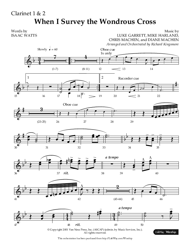 When I Survey The Wondrous Cross (Choral Anthem SATB) Clarinet 1/2 (Lifeway Choral / Arr. Richard Kingsmore)