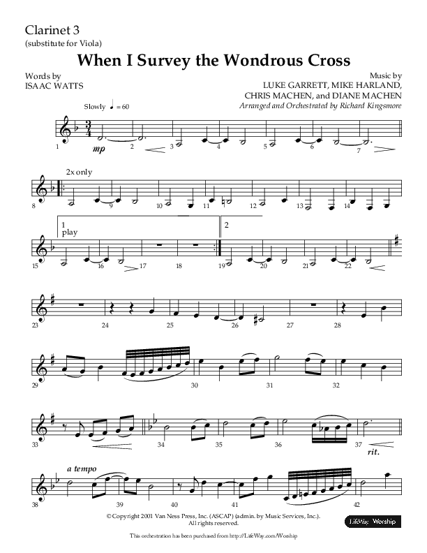 When I Survey The Wondrous Cross (Choral Anthem SATB) Clarinet 3 (Lifeway Choral / Arr. Richard Kingsmore)