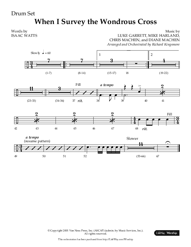 When I Survey The Wondrous Cross (Choral Anthem SATB) Drum Set (Lifeway Choral / Arr. Richard Kingsmore)