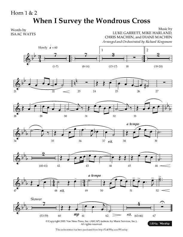 When I Survey The Wondrous Cross (Choral Anthem SATB) French Horn 1/2 (Lifeway Choral / Arr. Richard Kingsmore)