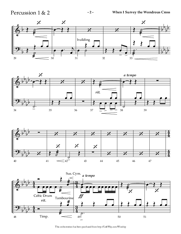 When I Survey The Wondrous Cross (Choral Anthem SATB) Percussion 1/2 (Lifeway Choral / Arr. Richard Kingsmore)