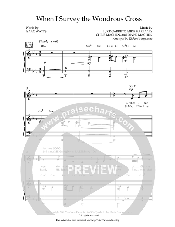 When I Survey The Wondrous Cross (Choral Anthem SATB) Anthem (SATB/Piano) (Lifeway Choral / Arr. Richard Kingsmore)