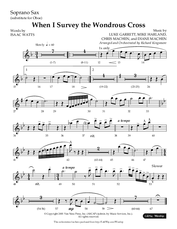 When I Survey The Wondrous Cross (Choral Anthem SATB) Soprano Sax (Lifeway Choral / Arr. Richard Kingsmore)