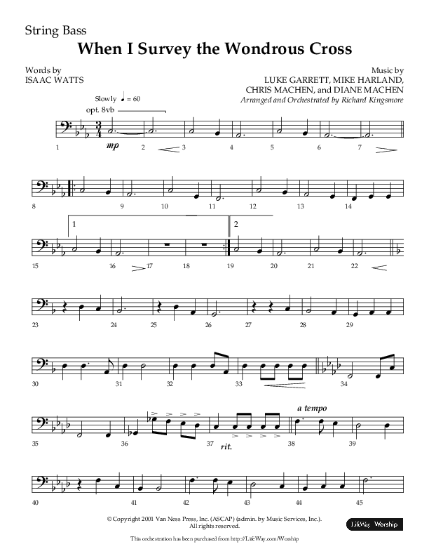 When I Survey The Wondrous Cross (Choral Anthem SATB) String Bass (Lifeway Choral / Arr. Richard Kingsmore)