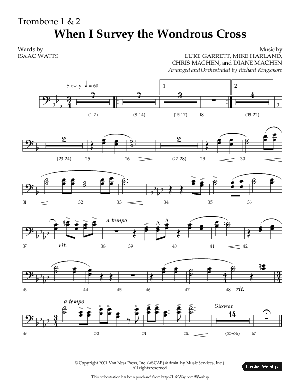 When I Survey The Wondrous Cross (Choral Anthem SATB) Trombone 1/2 (Lifeway Choral / Arr. Richard Kingsmore)