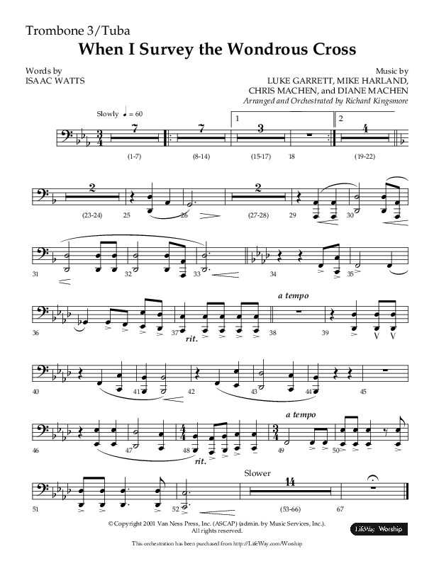 When I Survey The Wondrous Cross (Choral Anthem SATB) Trombone 3/Tuba (Lifeway Choral / Arr. Richard Kingsmore)