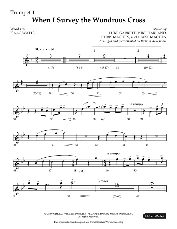 When I Survey The Wondrous Cross (Choral Anthem SATB) Trumpet 1 (Lifeway Choral / Arr. Richard Kingsmore)