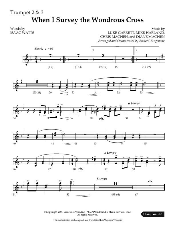 When I Survey The Wondrous Cross (Choral Anthem SATB) Trumpet 2/3 (Lifeway Choral / Arr. Richard Kingsmore)