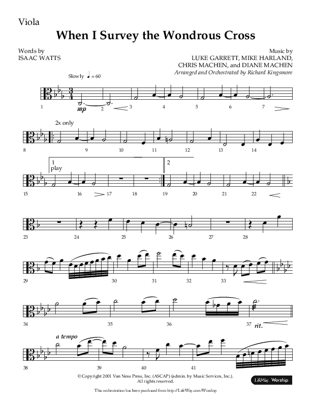 When I Survey The Wondrous Cross (Choral Anthem SATB) Viola (Lifeway Choral / Arr. Richard Kingsmore)