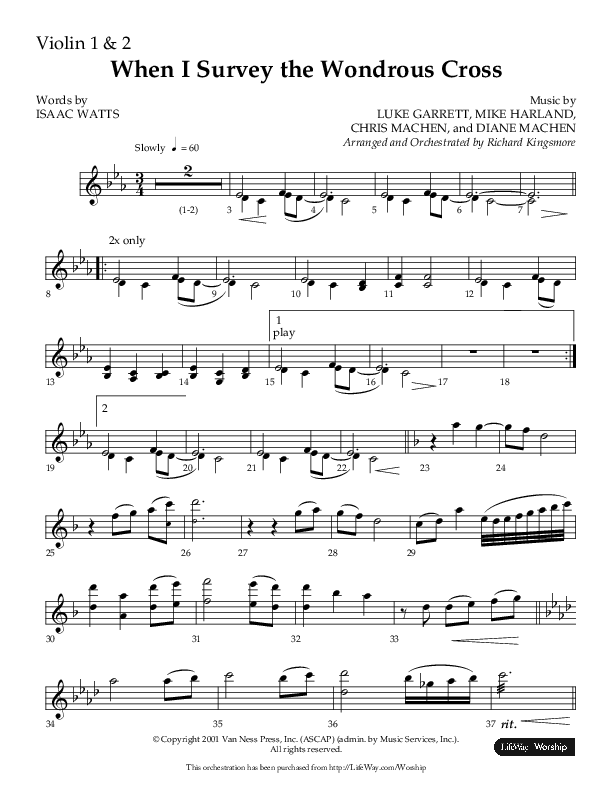 When I Survey The Wondrous Cross (Choral Anthem SATB) Violin 1/2 (Lifeway Choral / Arr. Richard Kingsmore)