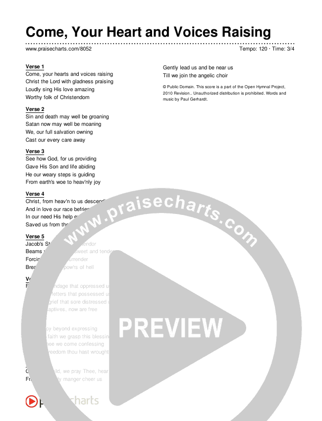 Come, Your Heart and Voices Raising Lyrics (Traditional Hymn)