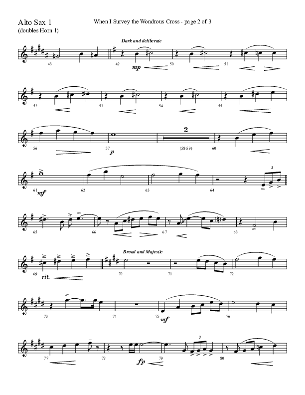 When I Survey The Wondrous Cross (Choral Anthem SATB) Alto Sax (Lifeway Choral / Arr. David Hamilton)