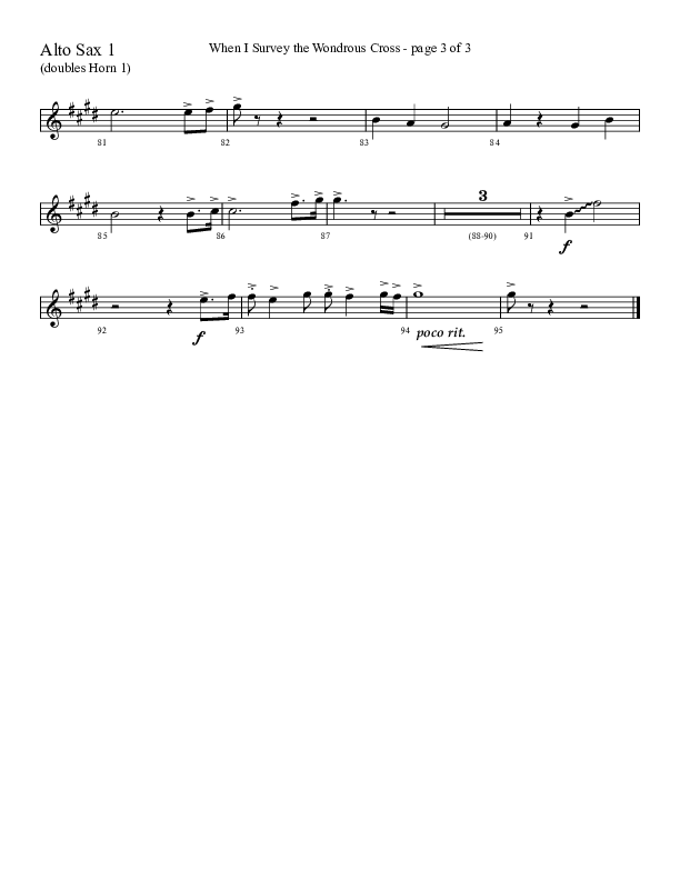 When I Survey The Wondrous Cross (Choral Anthem SATB) Alto Sax (Lifeway Choral / Arr. David Hamilton)