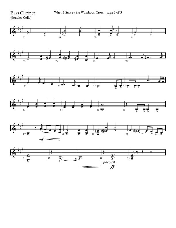When I Survey The Wondrous Cross (Choral Anthem SATB) Bass Clarinet (Lifeway Choral / Arr. David Hamilton)