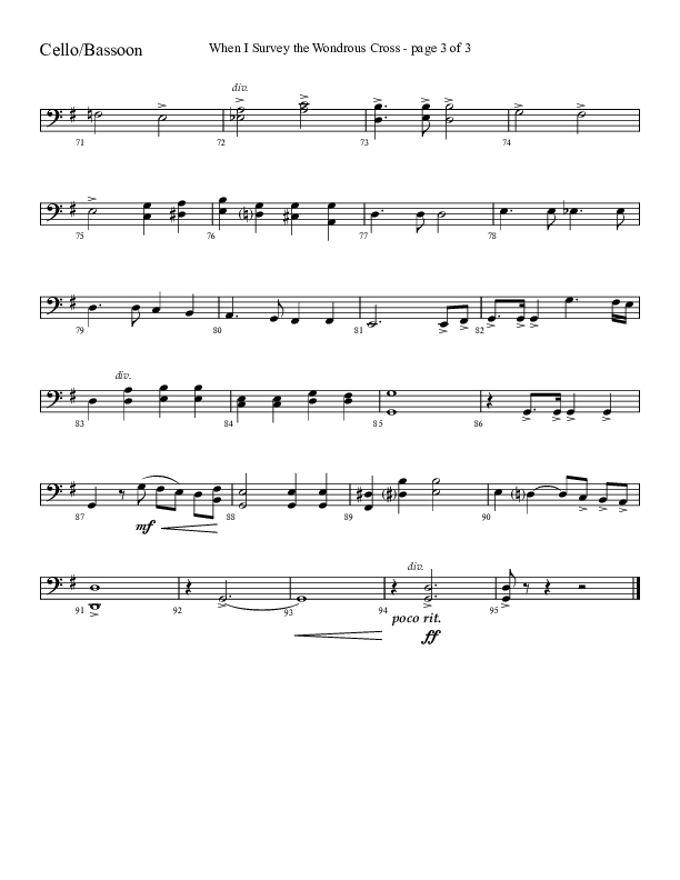 When I Survey The Wondrous Cross (Choral Anthem SATB) Cello (Lifeway Choral / Arr. David Hamilton)