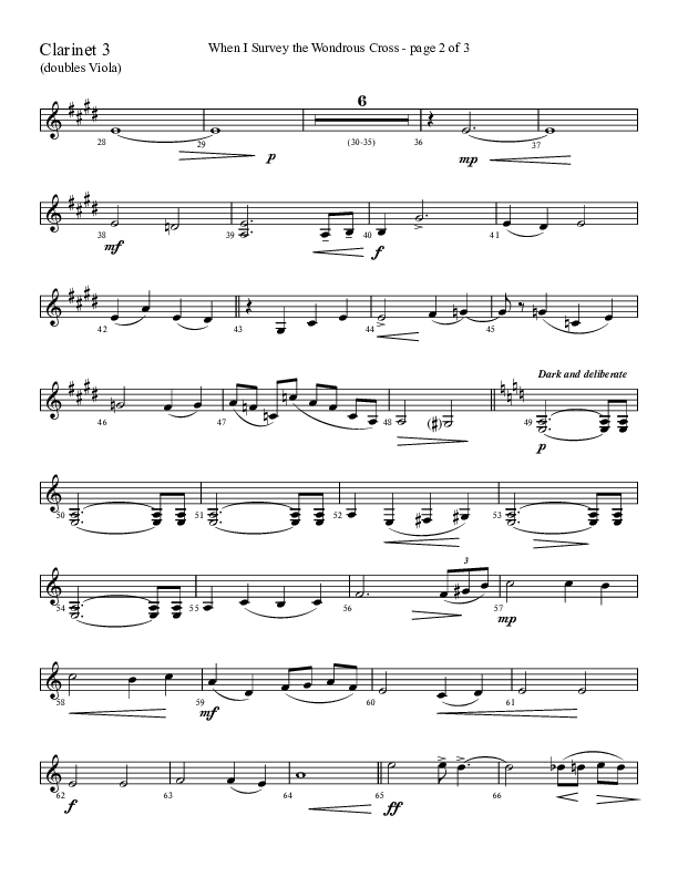 When I Survey The Wondrous Cross (Choral Anthem SATB) Clarinet 3 (Lifeway Choral / Arr. David Hamilton)