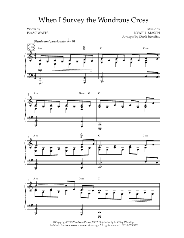 When I Survey The Wondrous Cross (Choral Anthem SATB) Anthem (SATB/Piano) (Lifeway Choral / Arr. David Hamilton)
