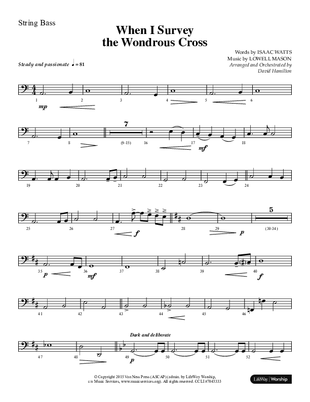When I Survey The Wondrous Cross (Choral Anthem SATB) String Bass (Lifeway Choral / Arr. David Hamilton)