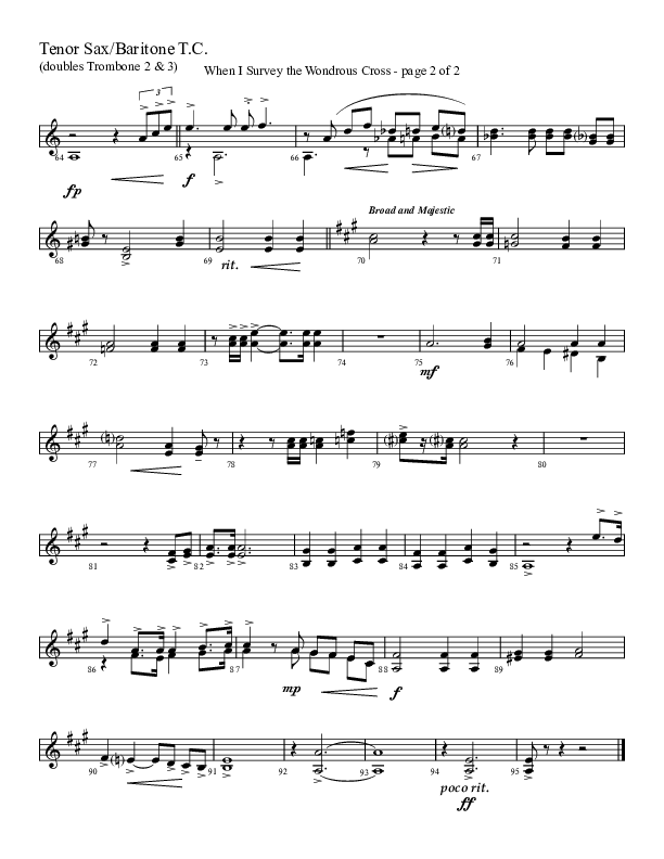 When I Survey The Wondrous Cross (Choral Anthem SATB) Tenor Sax/Baritone T.C. (Lifeway Choral / Arr. David Hamilton)
