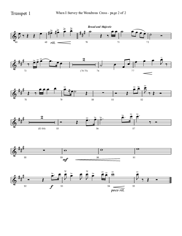 When I Survey The Wondrous Cross (Choral Anthem SATB) Trumpet 1 (Lifeway Choral / Arr. David Hamilton)