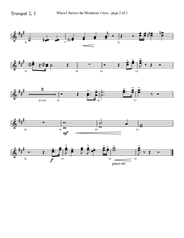 When I Survey The Wondrous Cross (Choral Anthem SATB) Trumpet 2/3 (Lifeway Choral / Arr. David Hamilton)